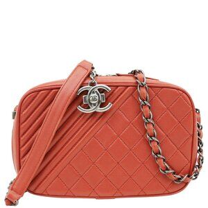 Chanel  Coco Boy Small Quilted Lambskin Camera Case Crossbody Bag Red